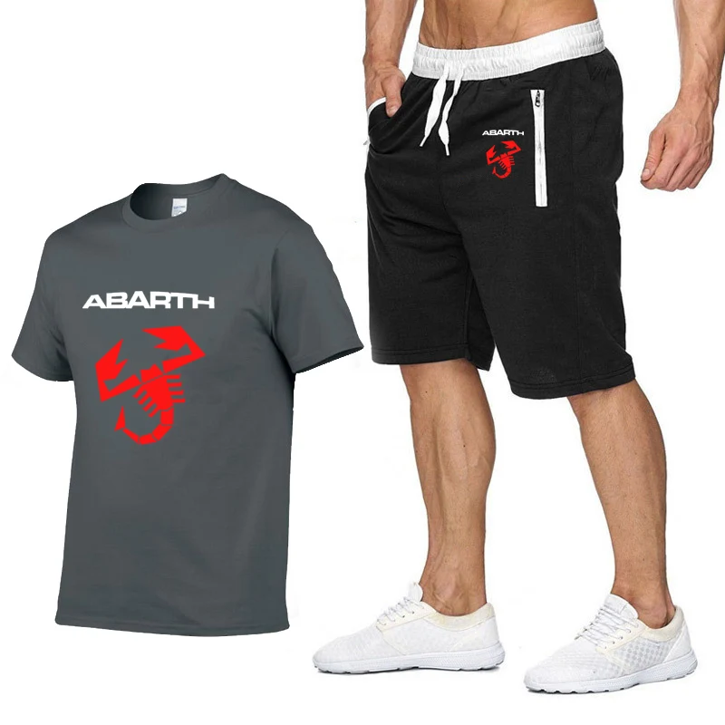 

New 2020 Summer Abarth Car Logo printing High Quality Cotton Crew neck Fashion Casual Men's T-Shirt Pants Suit 2Pcs