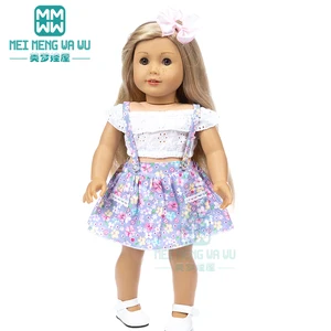 Одежда для куклы белая рубашка + юбка на бретельках + Бант подходит для американских кукол 45 см и аксессуары для новорожденных