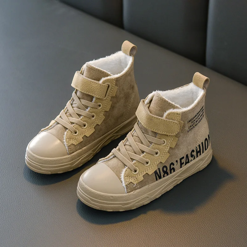 

Boys Cotton Boots Winter Plus Cotton Thickening Warm Shoes Solid Color Letters Children's Casual Girls Snow Non-slip Ankle Boot