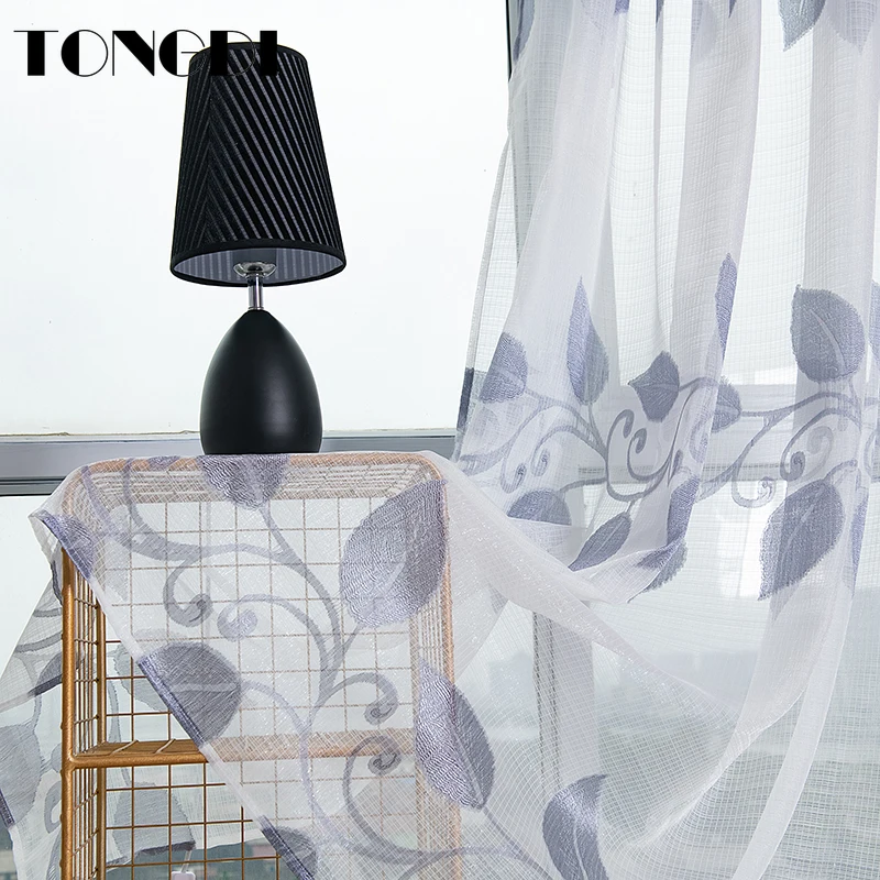 Белая Тюлевая занавеска TONGDI с принтом элегантные большие листья цветочные цветы
