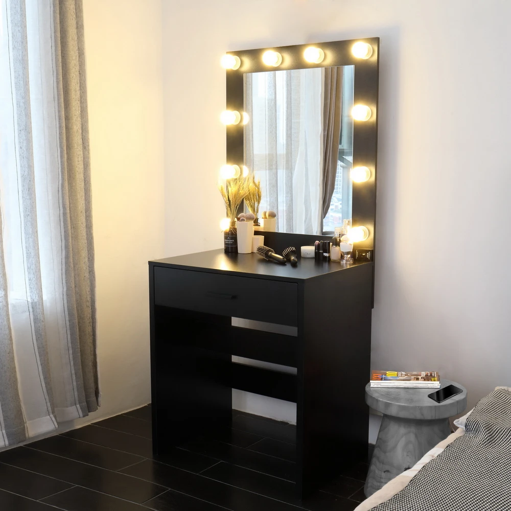 

FCH With a Light Cannon Large Mirror Single Drawer Dressing Table Black