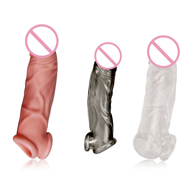 

Extension Reusable Condom Penis Sleeve Male Enlargement Time Delay Spike Clit Massager Cover Crystal Clear Condoms Adult Sex Toy