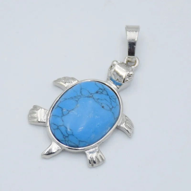 blue turquoises 1 шт морские животные Черепаха натуральные камни бусины подвески для ожерелья Модные посеребренные тигровый глаз черепаха подвески ювелирные изделия - Окраска металла: blue turquoises