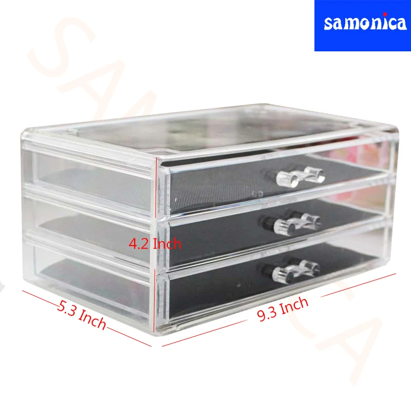Акриловый прозрачный трехслойный ящик органайзер для макияжа настольный