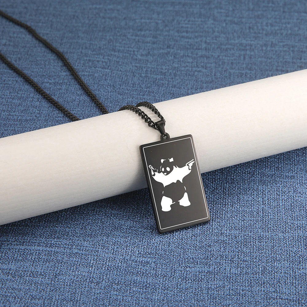 Fishhook Ожерелье из нержавеющей стали с подвеской в виде большой панды пистолета