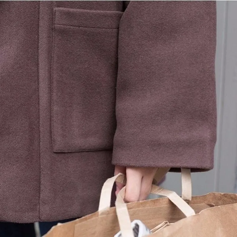 

Wool Blends Women Horn Button Pockets Solid Japanese Style Ulzzang Leisure Students Warm Trendy Soft Comfortable Outwear New