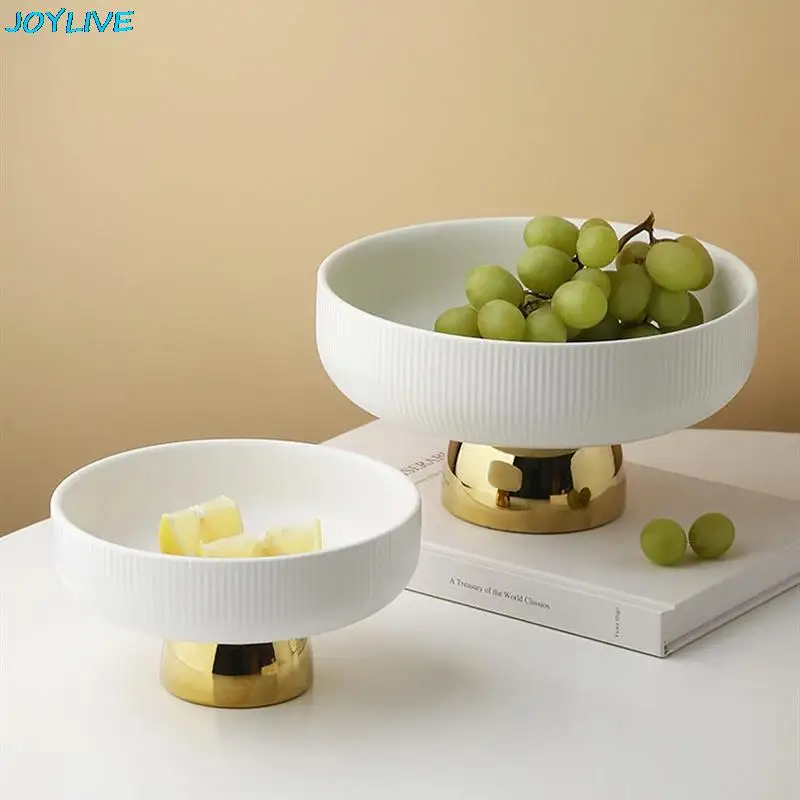 

Ceramic Plate Tall Feet Fruit Plate White Round Salad Bowl Dessert Cake Pan Snack Tray Decorative Plates Tableware Display Stand