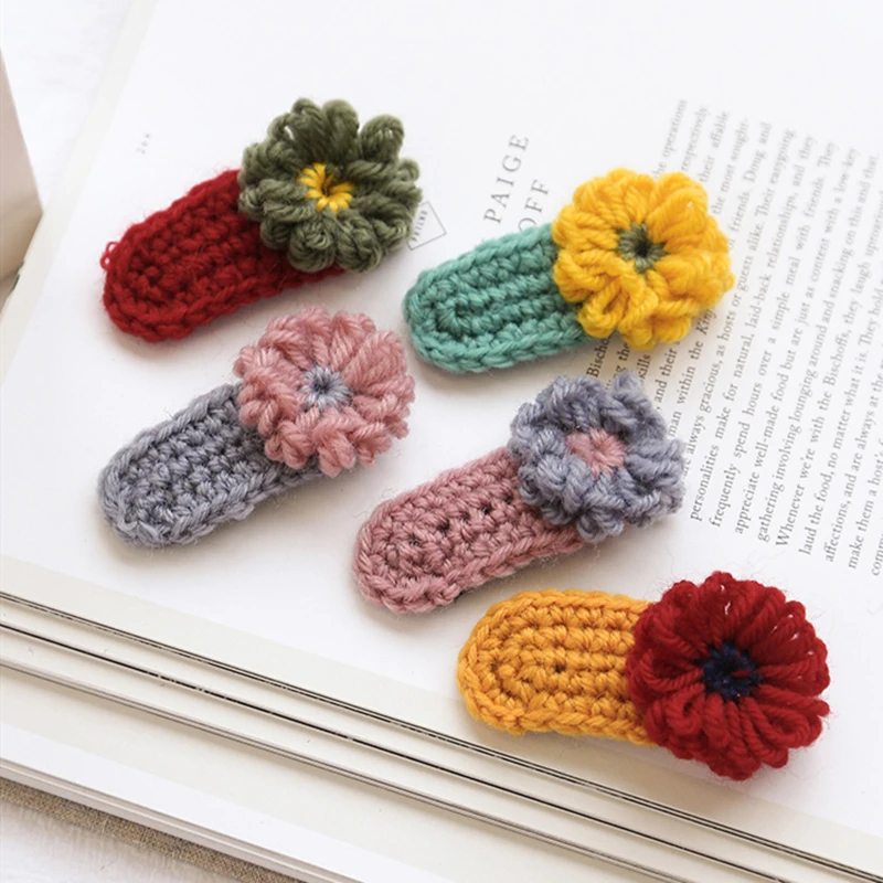 Детские заколки для волос 1 шт. милые зимние шерстяные вязаные с цветами BB ручной