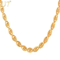u7 gold color jewelry necklace chain wholesale trendy 55 cm beads necklace women men jewelry n391