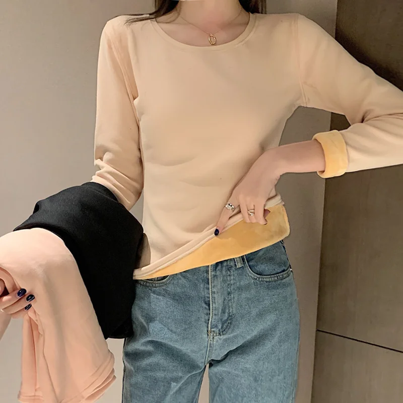 

Plush Thickened Traceless Warm Top Women's Spring and Autumn Season Winter Bottom Shirt Hot Cold Proof Underwear Autumn Coat