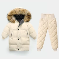 fashion winter boys girls down jacket boys clothing sets warm midi coat pants 2pcs baby kids clothes unisex furry hood jacket