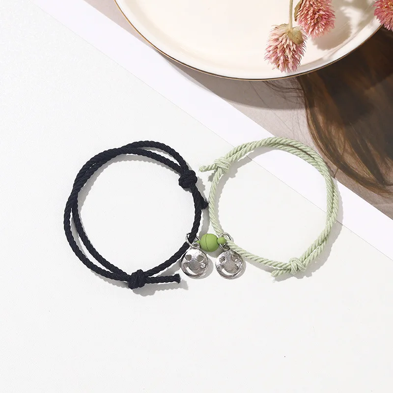 

1 Pair Pure Color Magnetic Couple Bracelet Cartoon Figure Opposites Attracting Hair Band Wrist Jewelry Gift for Lover