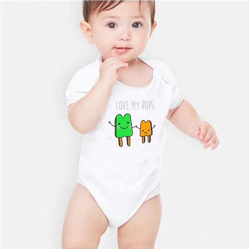 

New Summe Romper Love My Pop Letters Print Cotton Jumpsuit Infant Baby Boys Girls White Clothes Short Sleeve Newborn Outwear