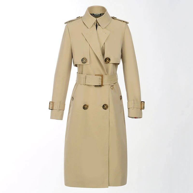 

Unua amo Classic Trench Coat For Women Long Slim Khaki Outwear 2021 Fashion Personality Belted Double-breasted Windbreaker Woman