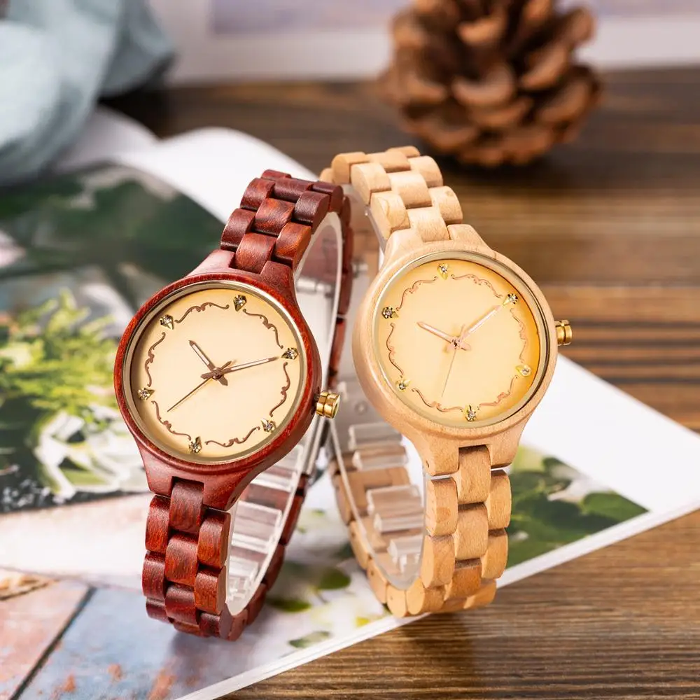 Новые Роскошные Натуральный клен бамбуковые деревянные часы женские модные