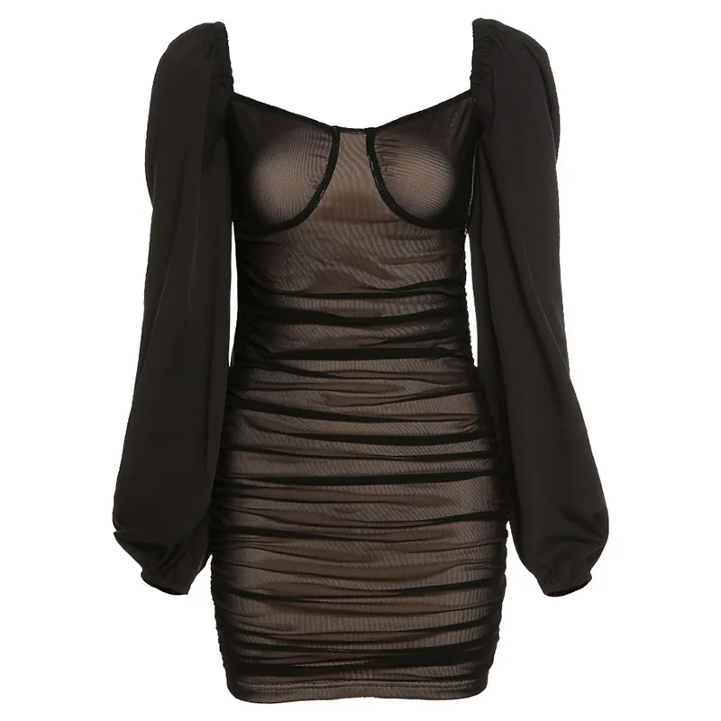 

Yimunancy Puff Sleeve Dress Women Patchwork Bodycon Dress 2021 Spring Ladies Party Dress Vesidos Robes