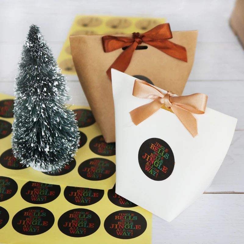 108 шт Jingle Bell Черная бумажная наклейка Счастливого Рождества самоклеющаяся печать