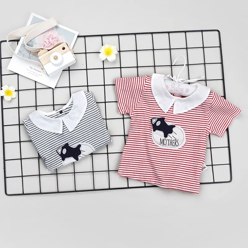 2019 Новая летняя хлопковая повседневная одежда в полоску с короткими рукавами и