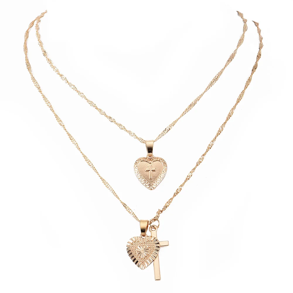 2 шт./компл. богемное колье двойной кулон крест с сердцем цепочка кулоном