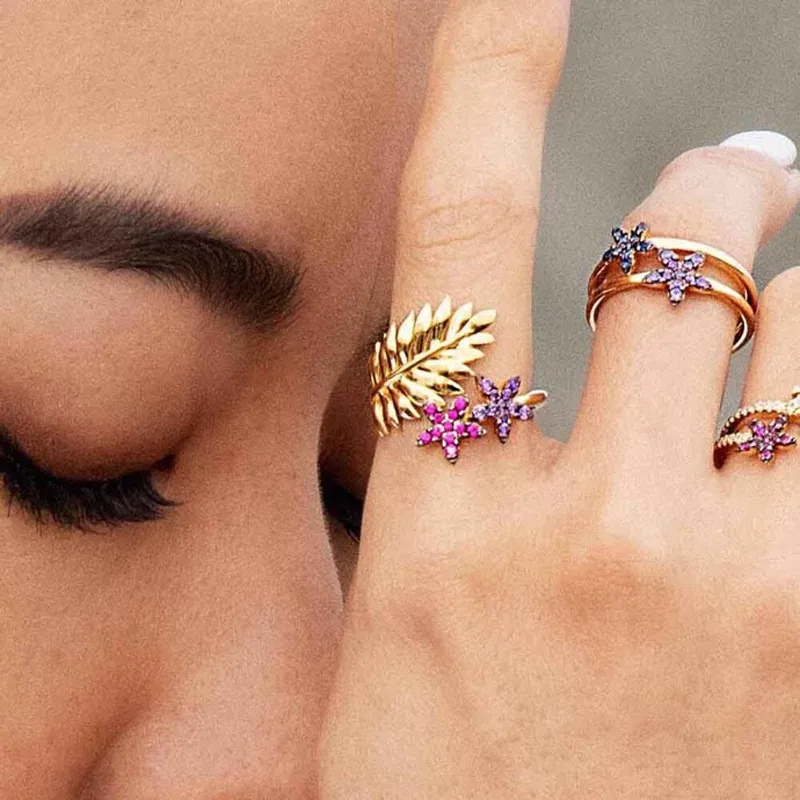 

New Tropical Flower Palm Leaf Ring Color Cz Stone Fashion Bague Femme Saummer Party Ring Luxury Brand Jewelry Zk40