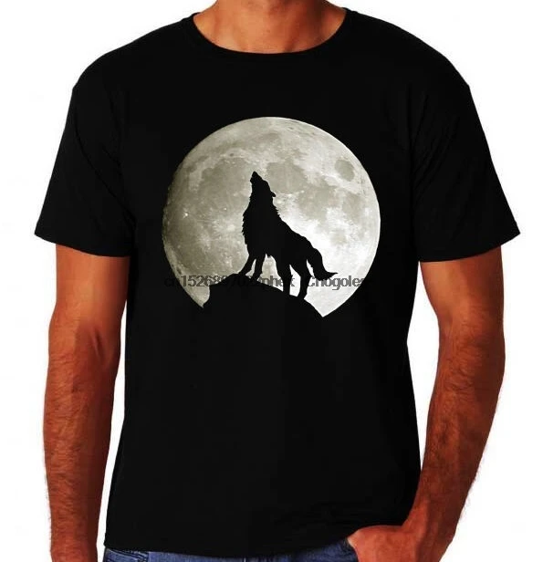 Классическая мужская новинка черная футболка с волком воющим на Луне|Мужские