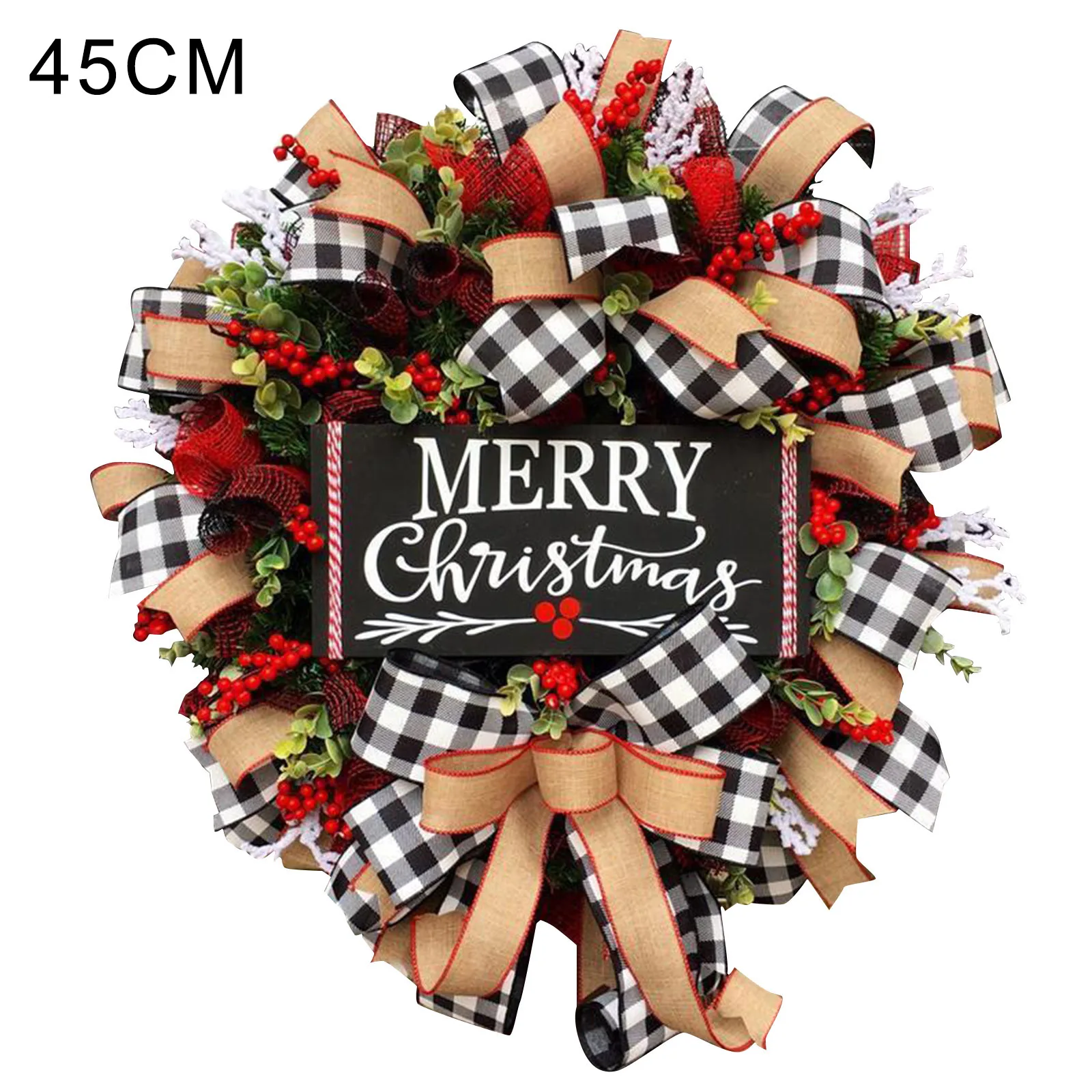 

Christmas Buffalo Check Wreath Christmas Holiday Festival Window Wall Wreath MJJ88
