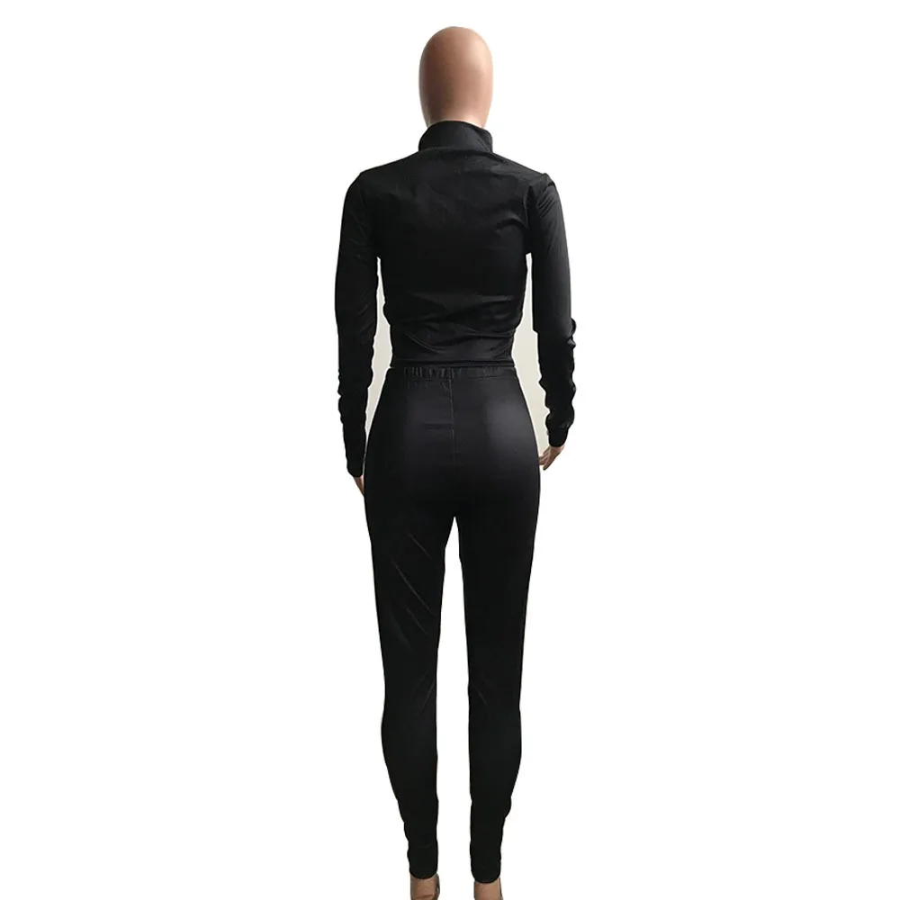 

Sexy Skinny Women Two Pieces Sets Spring Autumn Long Sleeves Bust Hollow Out Turtleneck High Waist Bodycon Pants Casual Outfits