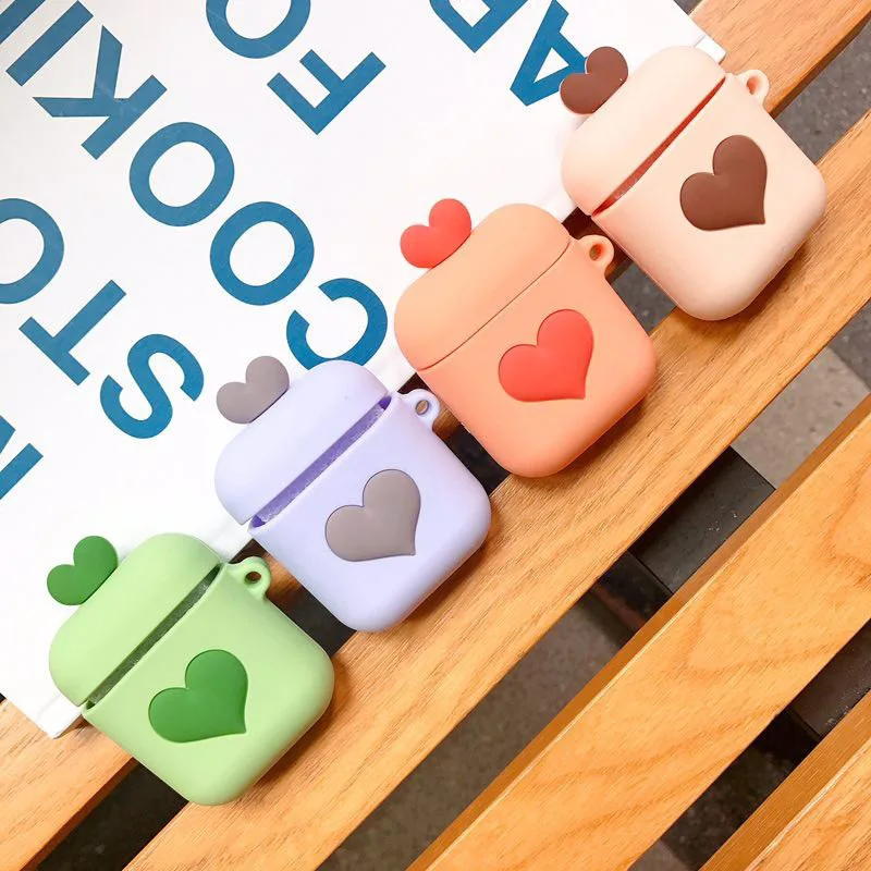 Модный чехол для Airpods с милым сердцем пар жесткий беспроводной Bluetooth наушники Air