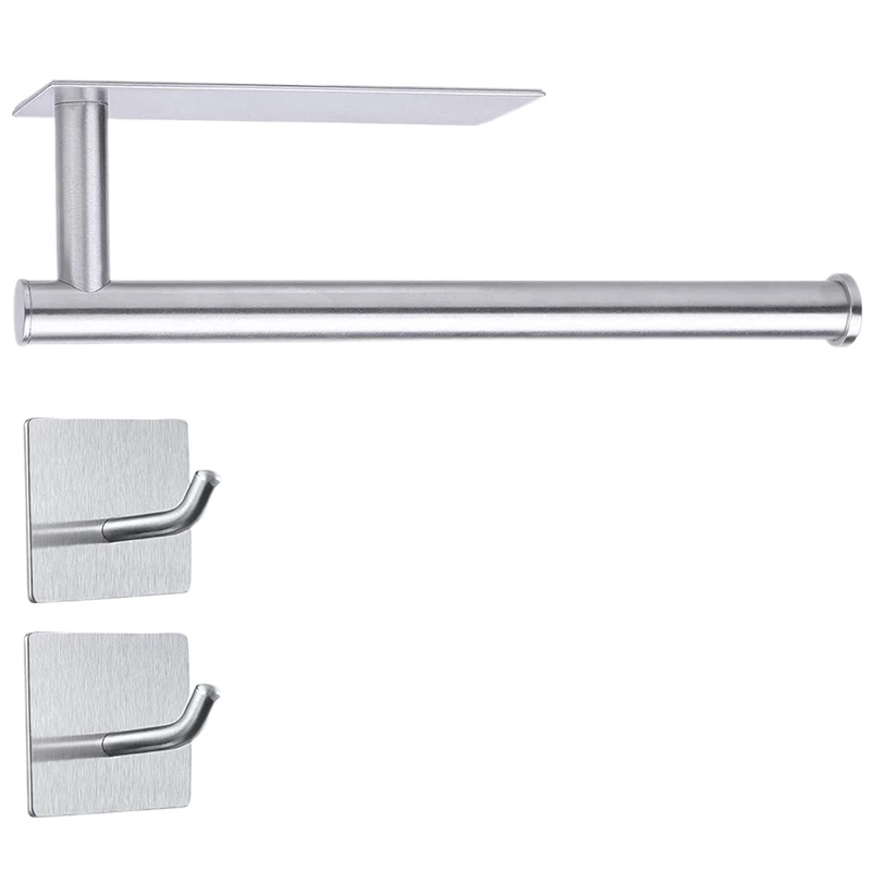 

Kitchen Roll Holder Stainless Steel Paper Towel Holder Under Cabinet Wall Mounted with Extra 2 Self Adhesive Hooks