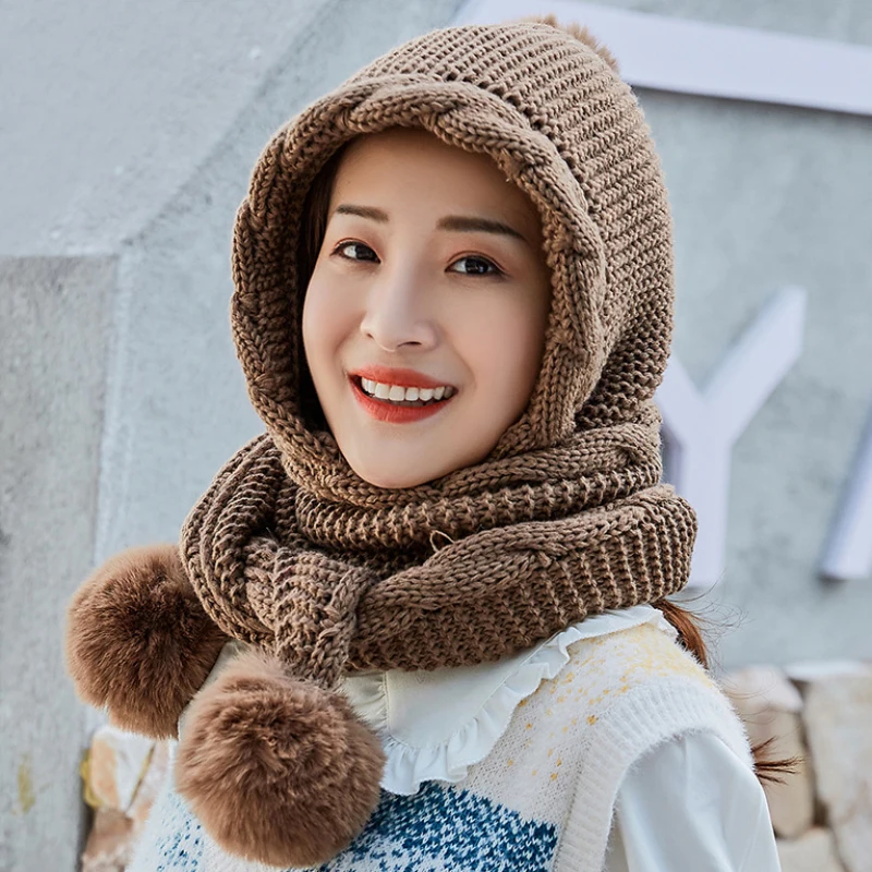 Плотная теплая зимняя шапка и шарф HT2798 комплект из женской вязаной шапки шарфа