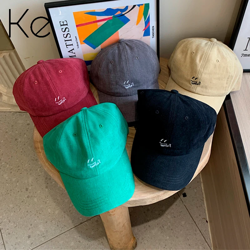 

KE white green baseball hat female Korean version of spring and summer casual retro soft top wild embroidery cap