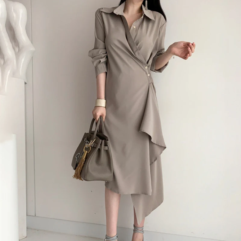 GALCAUR корейское асимметричное белое платье для женщин воротник с лацканами