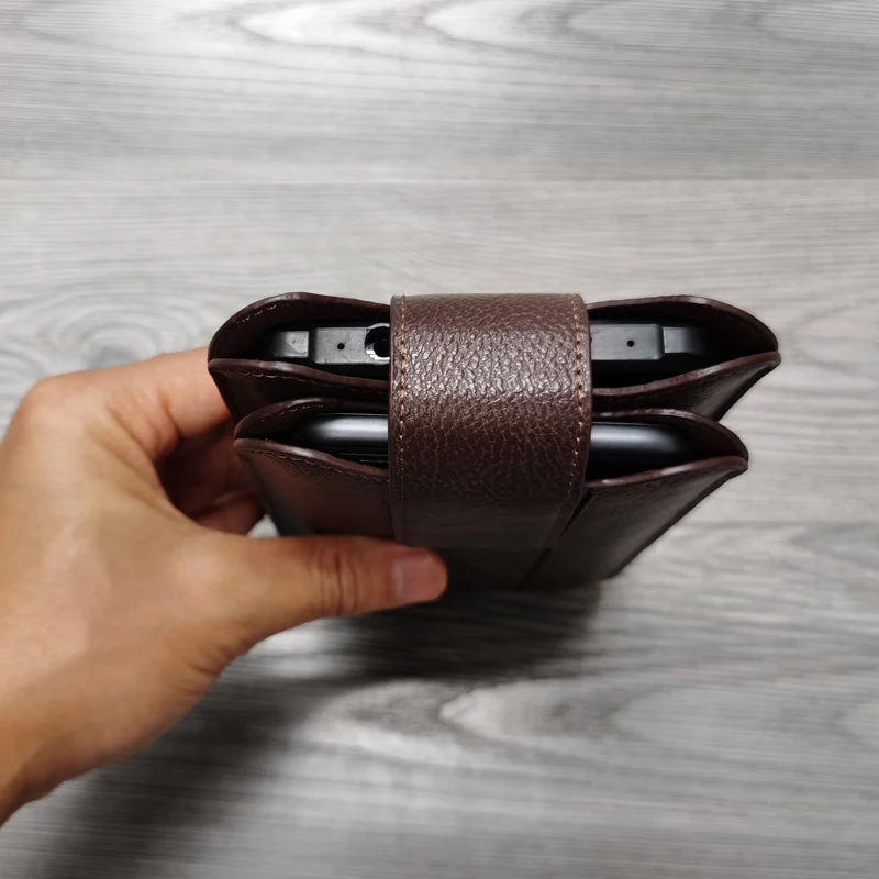 Leather Phone Bags Case Dual Pouch 5.5-7.2'' for iPhone Huawei Samsung Xiaomi Shockproof Magnetic Belt Clip Bag with Card Holder