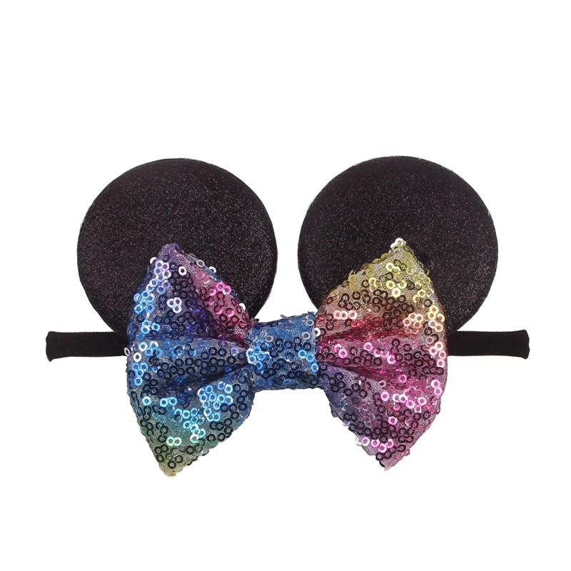 Уши Минни Маус головная повязка Блестящий Золотой Розовый уши бант эластичная