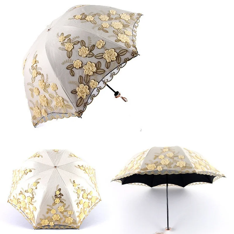 Двухслойный виниловый Зонт с вышивкой кружевной модный изогнутый зонт принцессы