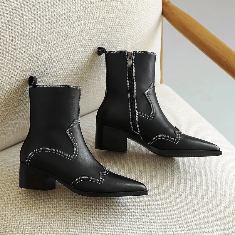 

Snake Skin Boots Women Western Cowgirl Boots Thick Boot Pointed Toe Zip Shoes Female Chelsea Cowboy Boots Winter new Botas Mujer