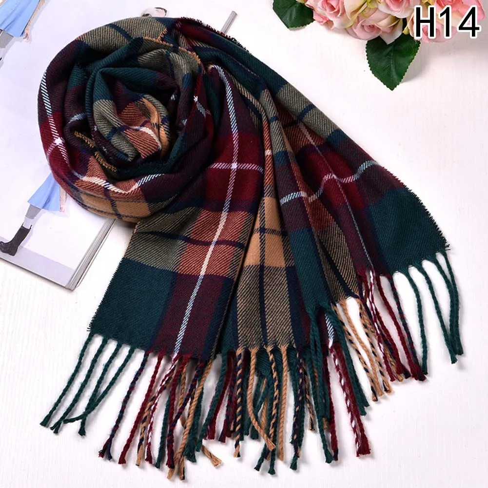 

Autumn Winter Female Wool Plaid Scarf Women Cashmere Scarves Wide Lattices Long Shawl Wrap Blanket Warm Tippet Drop Ship