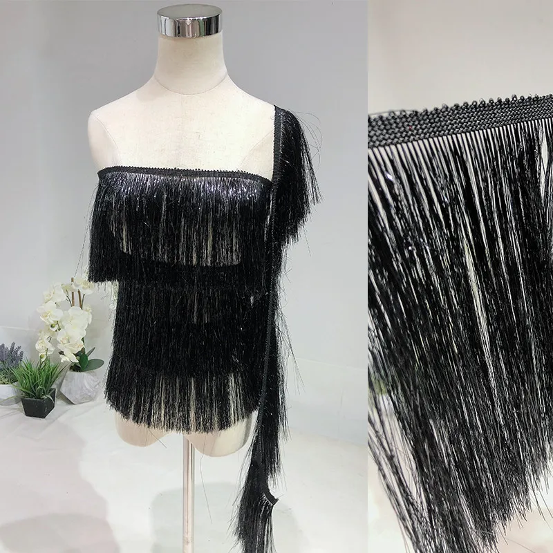 Кружевной ремень с лазерной бахромой 20 см золотистый серебристый черный | Дом и