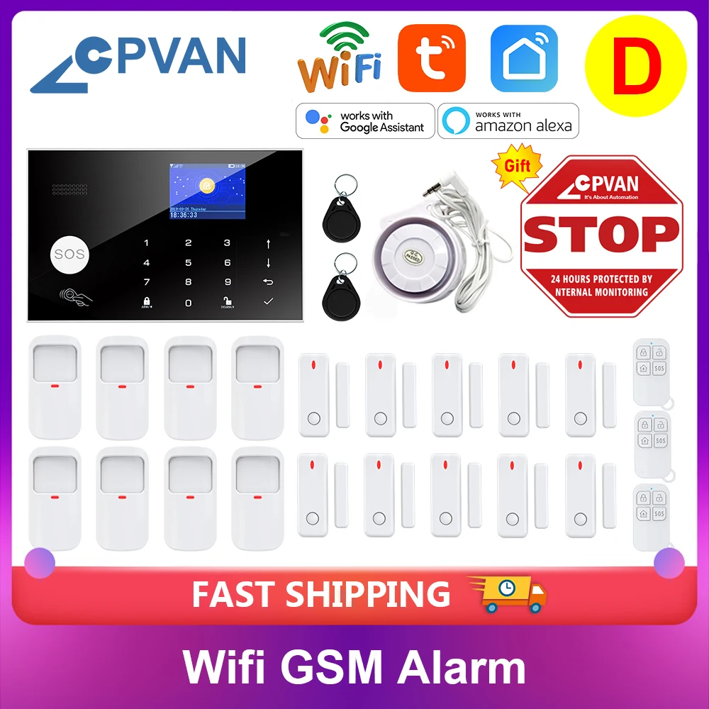 Tuya Wifi GSM Alarm System 433MHz Wireless Home Burglar Security Alarm System Motion Sensor Detector 11 Languages alarma casa