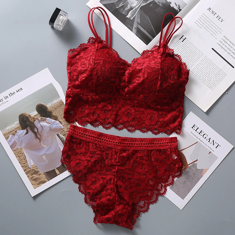 Women Lace Bra Set Sexy Lingerie Set French Bralette Lace Panties Cropped Bra Pantys Set Female Intimates Seamless Underwear Set bra and knicker sets cheap