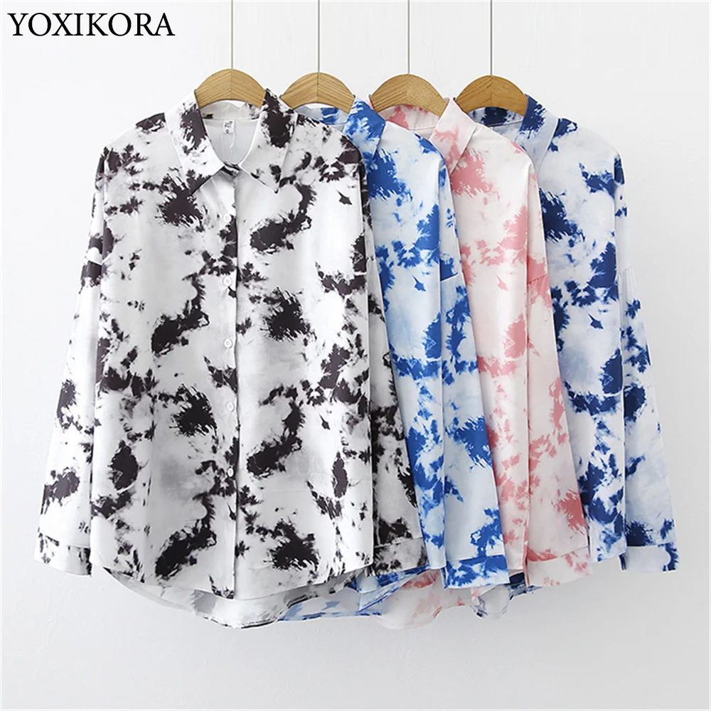 

Korean Harajuku Style Retro Gradient Tie-Dye Loose Long-Sleeved Shirt Women