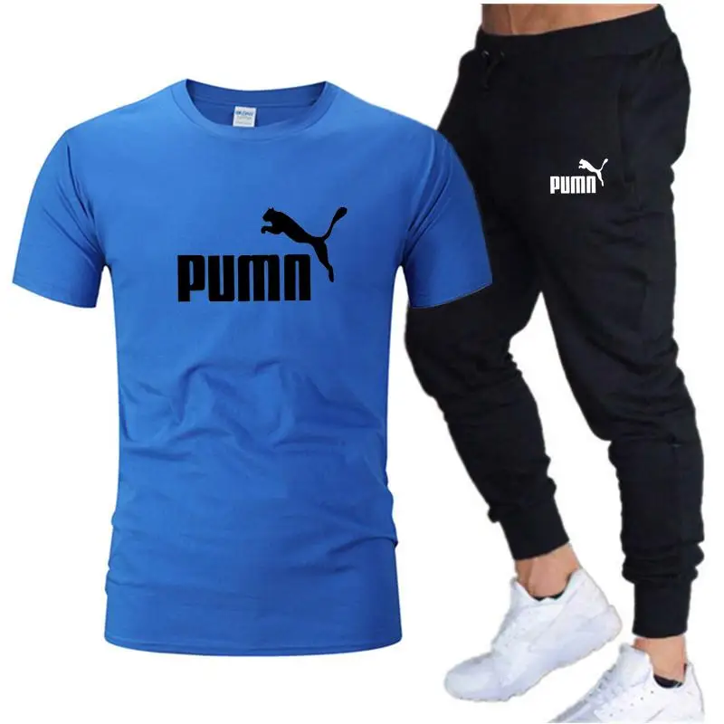 

summer t Shirt Tracksuit Two Pieces Sets Men Casual Fitness Sport Suit Short Sleeve t Shirt+Trousers Men's Casual Sportswear Sui