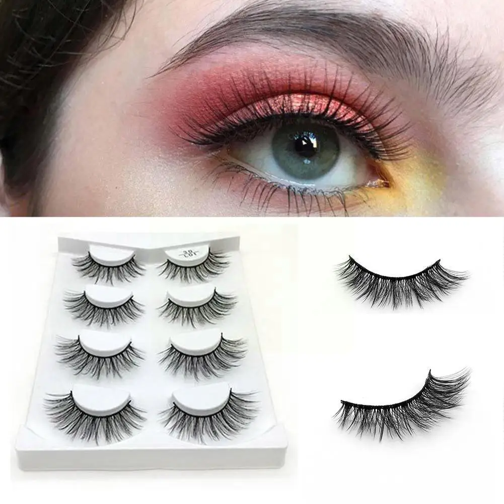 

4 Pairs 3d Mink Lashes Natural Long False Eyelashes Eyelashes Fake Volume Eyelash Silk Extension Makeup Dramatic Lashes R2l6