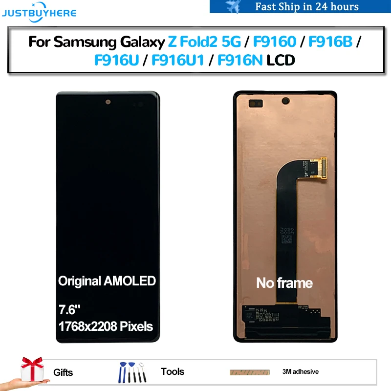 Pantalla lcd Original AMOLED para m&oacute;vil, montaje de digitalizador con Panel t&aacute;ctil, para Samsung Galaxy Z Fold2 Z Fold 2 5G F9160 F916B-0
