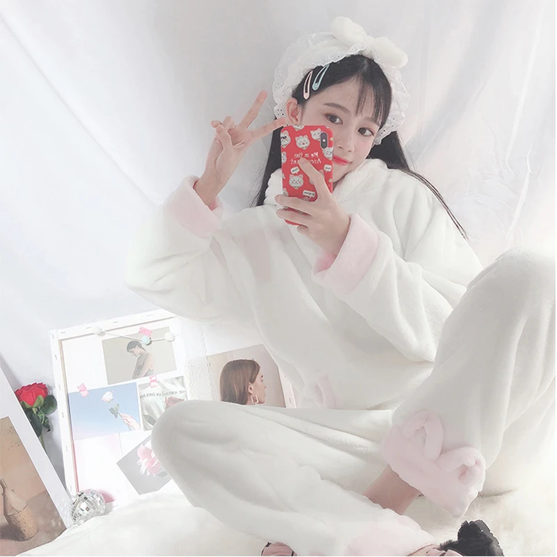 Новинка зимы 2019 Корейская женская пижама утолщенная Коралловая фланелевая с