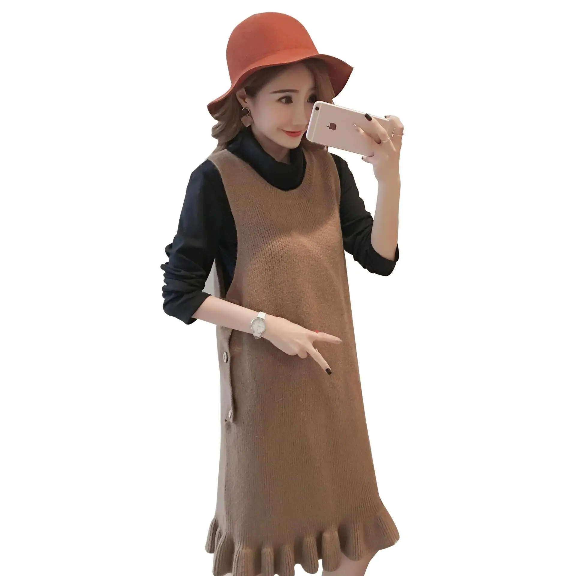 Зимнее платье для беременных женщин костюмы водолазка футболки + трикотажное без