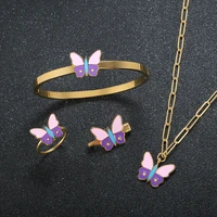 trendy enamel butterfly jewelry set for women charm pendant necklace fashion brooch cuff bangle bracelet finger ring wholesale