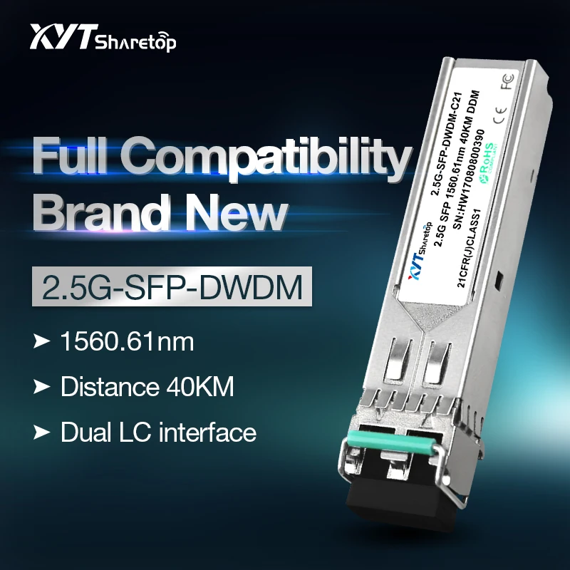 

Sharetop 40/80km 2.5G DWDM optical transceiver module single mode dual fiber SFP-2.5G-DW C21~C60 LC port full compatible