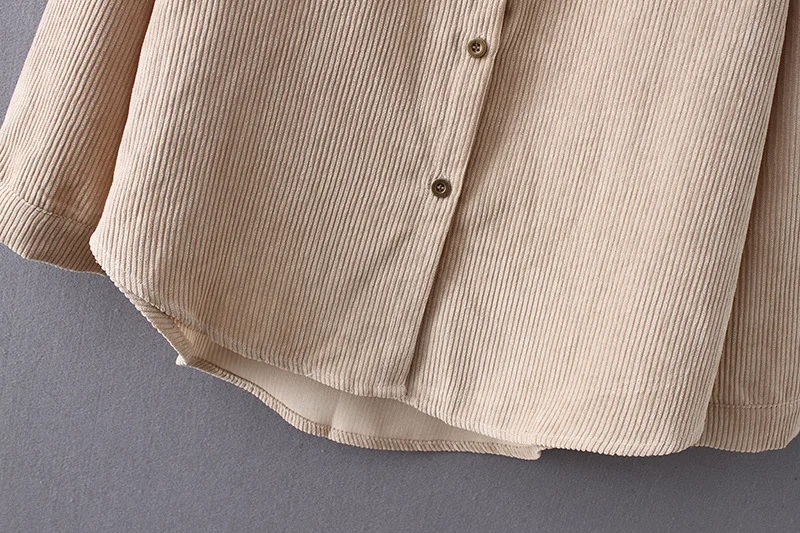 Прямая поставка Женская однотонная блузка Повседневная Вельветовая рубашка с