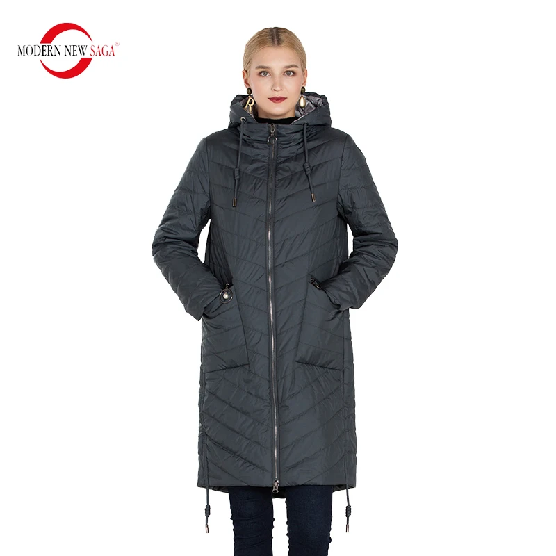 MODERN NEW SAGA Women Coat Hooded Autumn Quilted Coat Thin Cotton Padded Coat Spring Long Jacket Overcoat Parka Women Outerwear